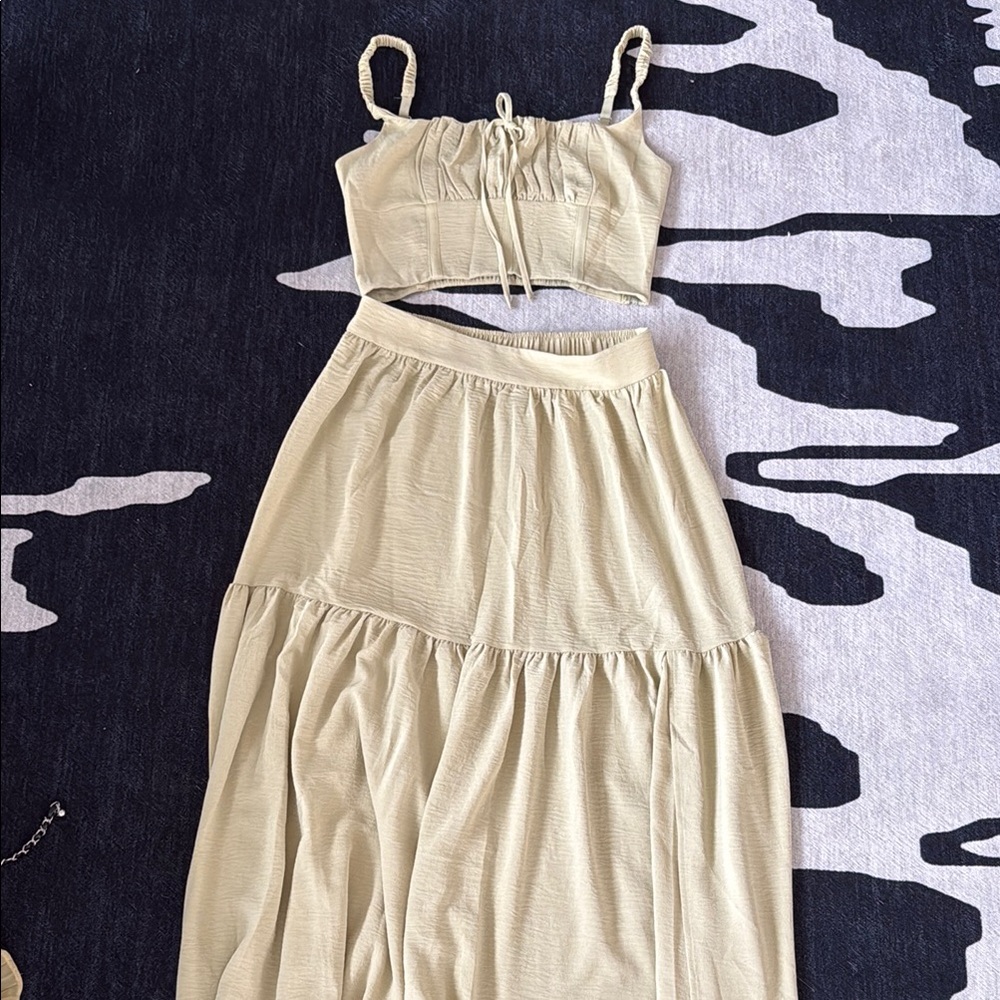 Fashion Nova Cream Maxi Skirt Set